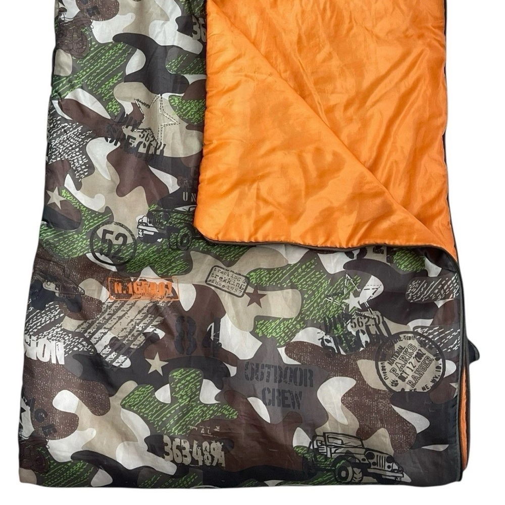 Kids Sleeping Bag Camouflage Youth Camping Lightweight Army Green Orange 56x26” - Picture 2 of 7